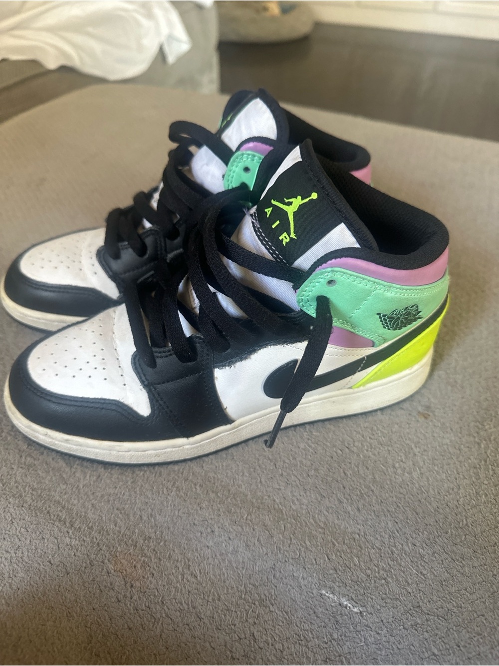 Jordan Kids' Mid-Top Sneakers - White, Black, Neon Green, Pink, Yellow